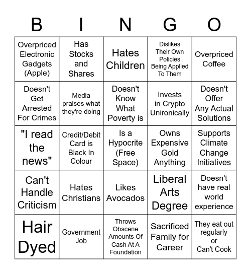 Privilege Bingo Card