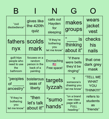 Mister Elinson Bingo Card