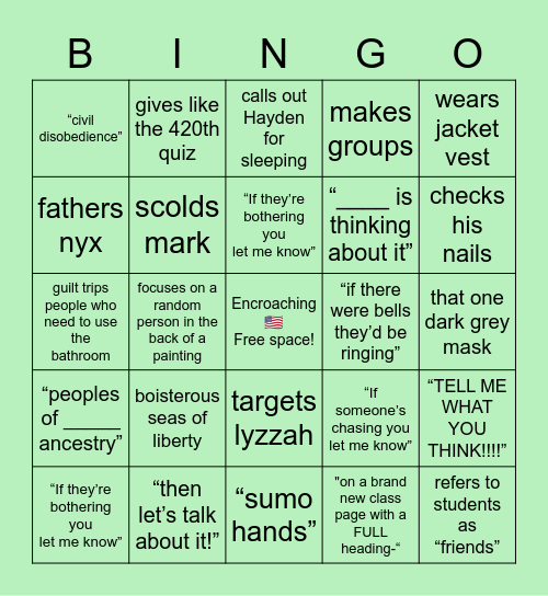 Mister Elinson Bingo Card