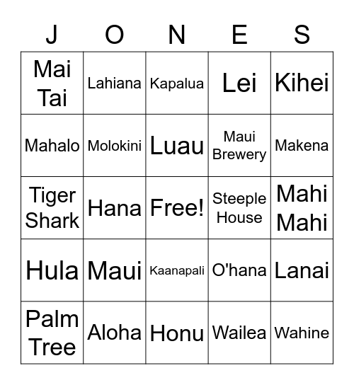 HAWAIIAN Bingo Card