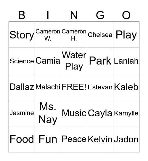 CARE WEL-DON FAMILY CHILD CARE Bingo Card