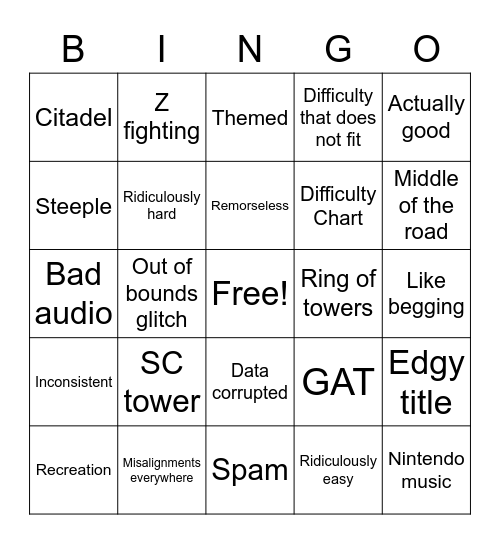 The Tower Creator Bingo Card