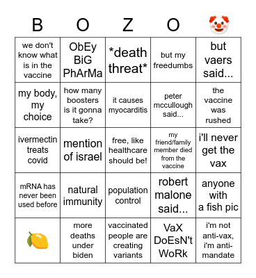 anti-vax bingo Card