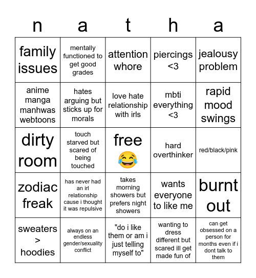 me Bingo Card