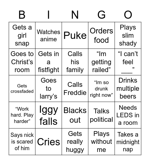 Iggy Bingo Card