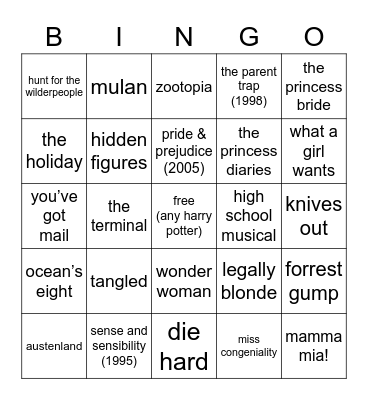 McKay’s Movie Bingo Card