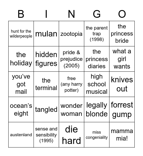 McKay’s Movie Bingo Card