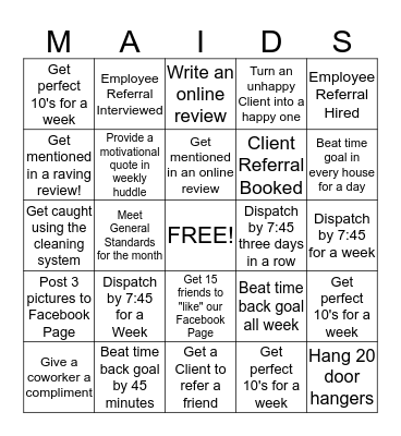 MAIDS Bingo Card