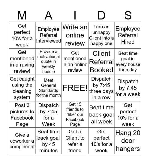 MAIDS Bingo Card