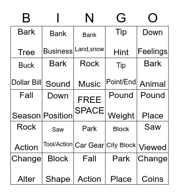 Homograph Bingo Card