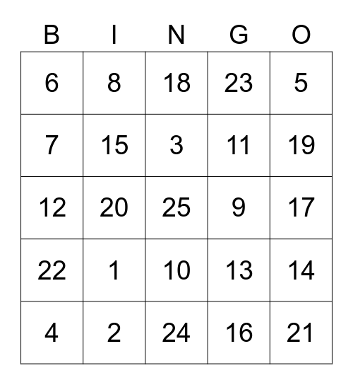 test Bingo Card