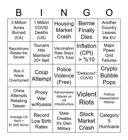 2022 Bingo Card