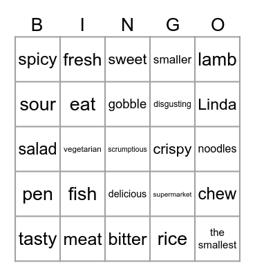 Food Bingo Card