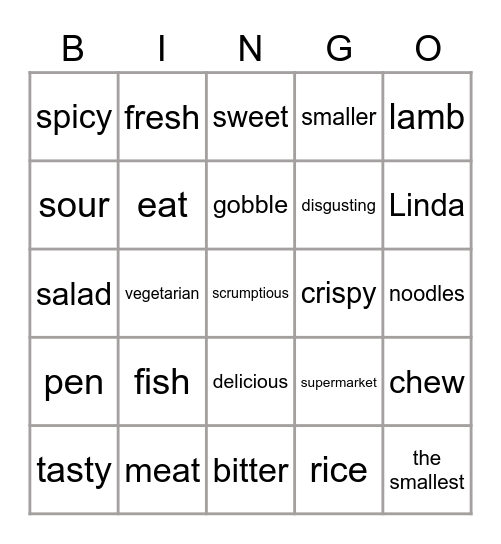 Food Bingo Card