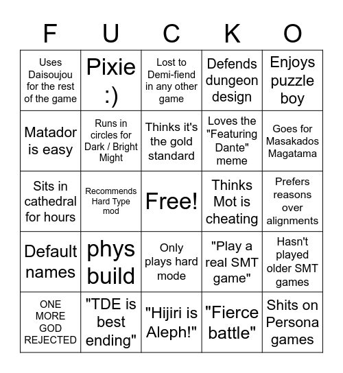Average Nocturne Enjoyer Bingo Card