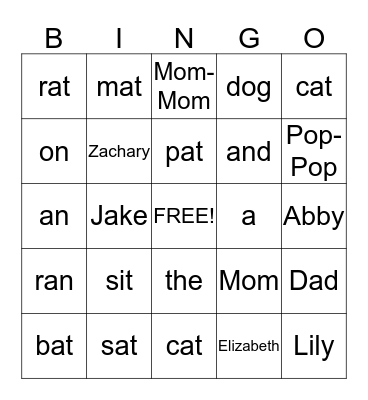 Word Bingo Card