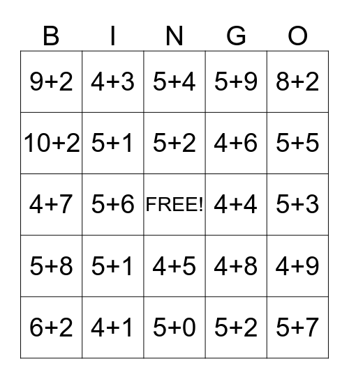 Additon Bingo Card
