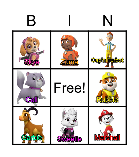 Paw Patrol Bingo Card