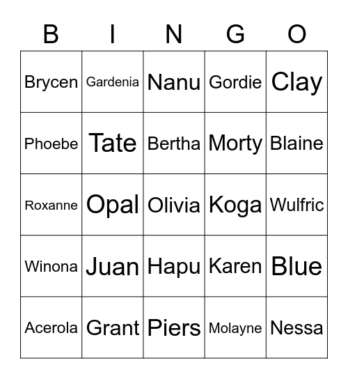 Skull Round 1 (Gym, E4 and Champion) Bingo Card