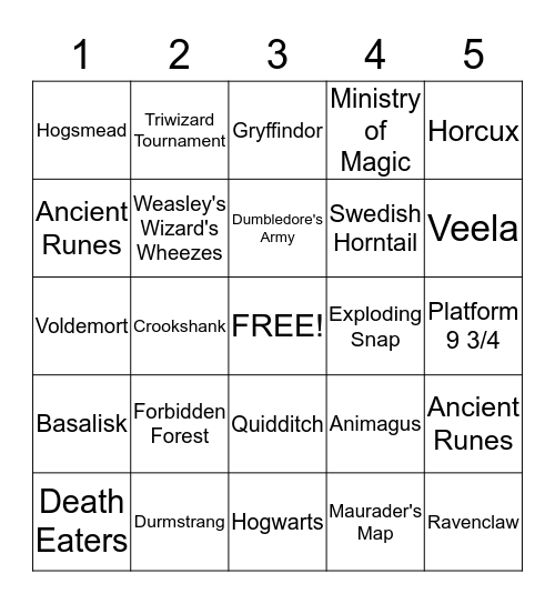 HARRY POTTER BINGO Card