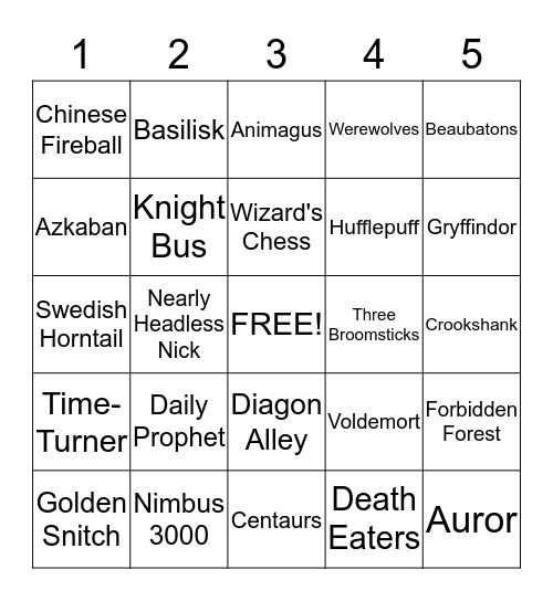 HARRY POTTER BINGO Card