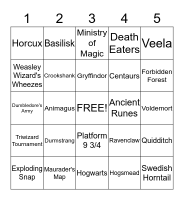 HARRY POTTER BINGO Card