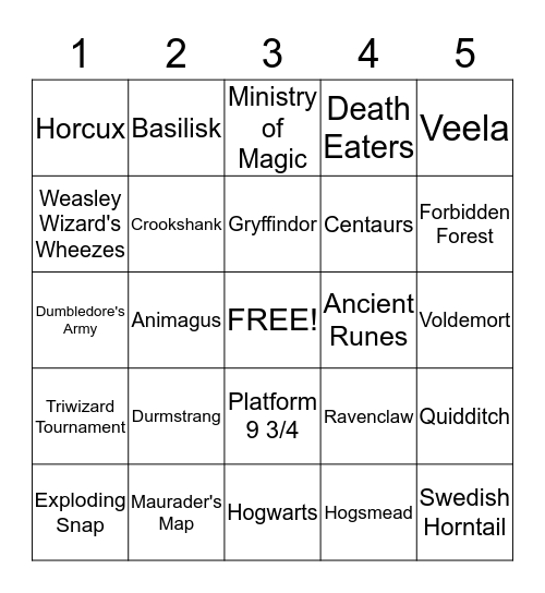 HARRY POTTER BINGO Card