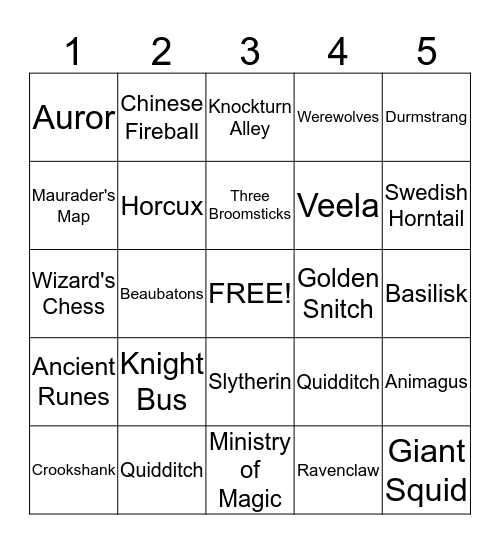 HARRY POTTER BINGO Card