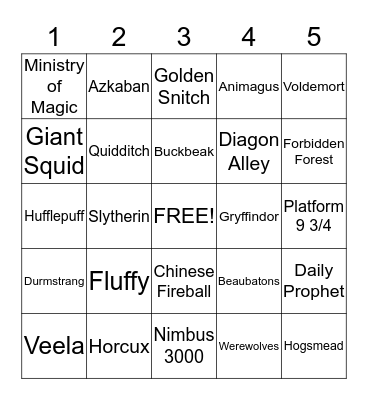 HARRY POTTER BINGO Card