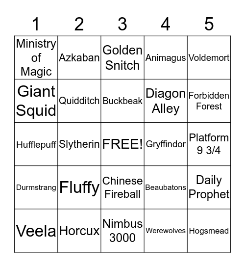 HARRY POTTER BINGO Card