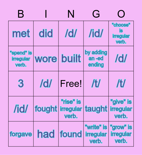 Verbs in the past Bingo Card
