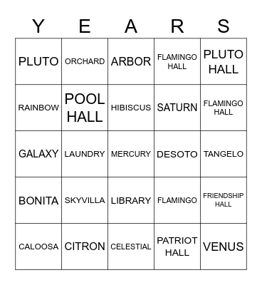 50 years Bingo Card