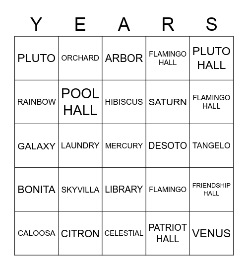 50 years Bingo Card