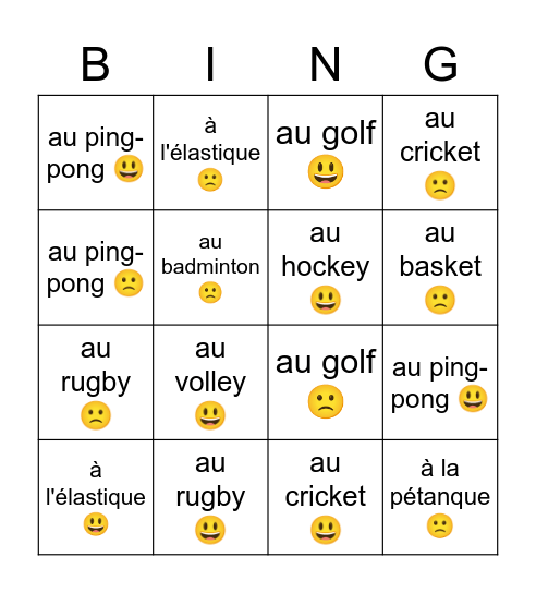 J'aime jouer / Je n'aime pas jouer Bingo Card