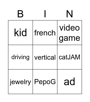 Petit Tube bingo Card