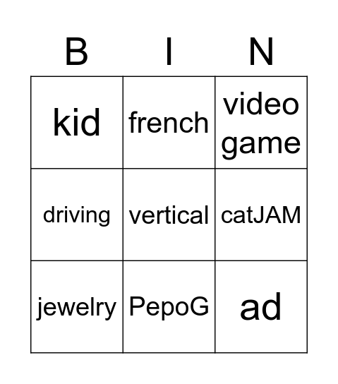 Petit Tube bingo Card