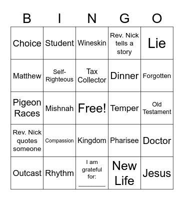 Sermon Bingo - January 23, 2022 Bingo Card