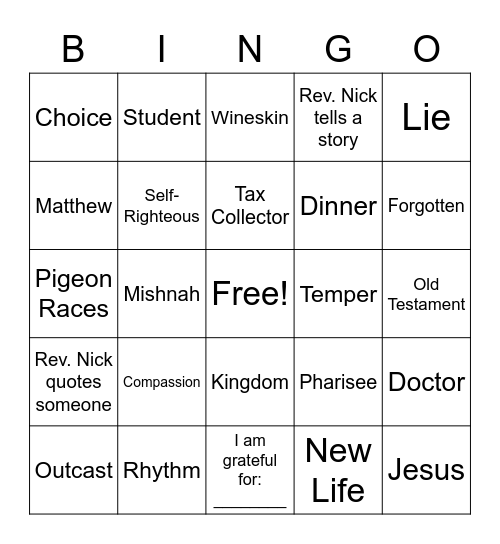 Sermon Bingo - January 23, 2022 Bingo Card