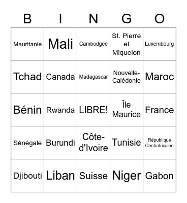 La Francophonie Bingo Card