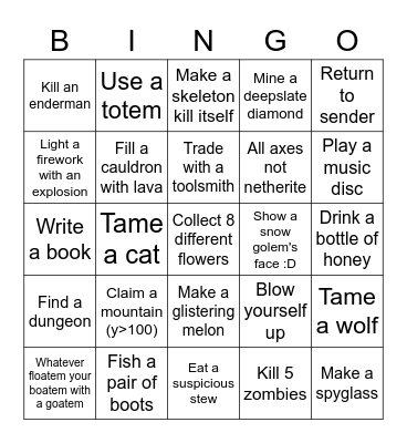 Minecraft Lockout Bingo Card