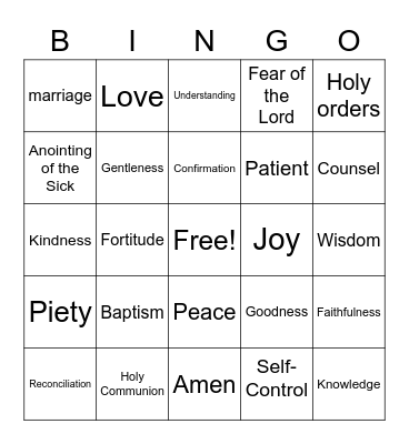 Holy Spirit Bingo Card