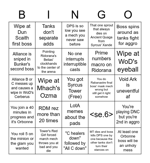 ALLIANCE ROULETTE Bingo Card