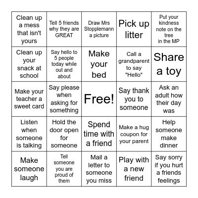 Markofer Kindness BINGO Card