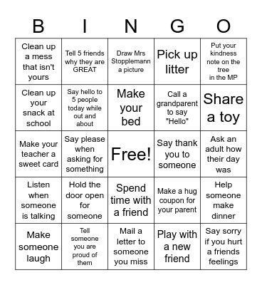 Markofer Kindness BINGO Card