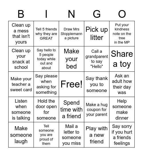 Markofer Kindness Bingo Card