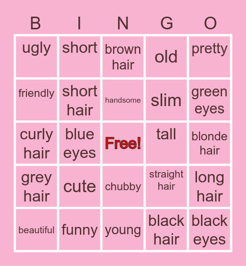Describing  people Bingo Card