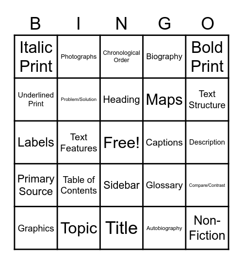 Non-Fiction Bingo Card