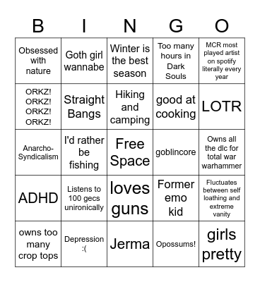 Zoë's Bingo! Bingo Card