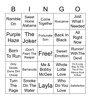 Classic Rock Bingo Card