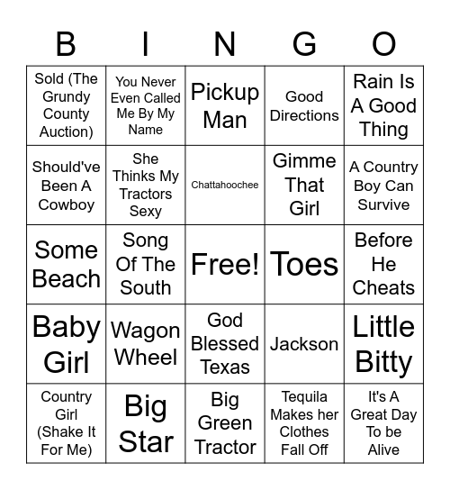 Country Hits Bingo Card